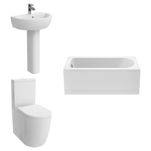 Cordoba Modern Bathroom Suite with Close Coupled Toilet and Essential Single Ended Bath - 1500 x 700mm - Front Bath Panel Included