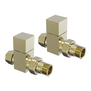 Modern Square Straight Radiator Valves - Brushed Brass