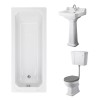 Wellington Low Level Comfort Height Toilet with Grey Seat & 500mm 1 Tap Hole Basin with 1700 x 700mm Traditional Straight Bath Single Ended