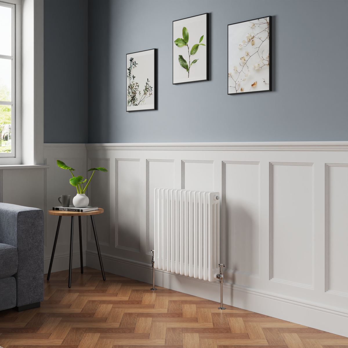 Bern 600 x 605mm White Triple Column Horizontal Traditional Radiator