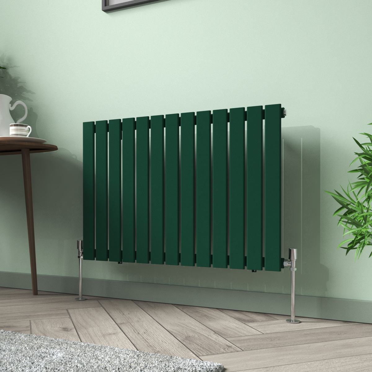 Karlstad 600 x 886mm Moss Green Single Flat Panel Horizontal Designer Radiator
