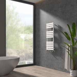 Juva 1200 x 450mm White Flat Panel Heated Towel Rail