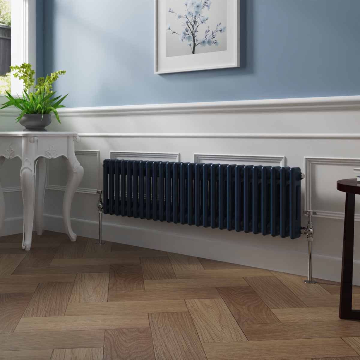 Bern 300 x 1190mm Sapphire Blue Double Column Horizontal Traditional Radiator
