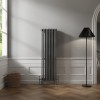 Bern 1500 x 470mm Black Silver Four Column Vertical Traditional Radiator