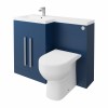 Calm Matt Blue Left Hand Combination Vanity Unit Basin L Shape with Back to Wall RAK Tonique Toilet & Soft Close Seat & Concealed Cistern - 1100mm