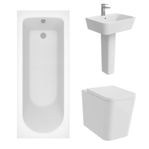 Cordoba Square Modern Bathroom Suite with Back to Wall Toilet and Essential Single Ended Bath - 1700 x 700mm