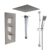 Beauly Chrome Triple Square Handle Concealed Valve Built in Diverter with 300mm Square Shower Head, Riser Rail and Ceiling Arm (3 Outlet)