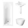 Essentials 1600 x 700mm Straight Bath Single Ended Bathroom Suite with RAK-Resort Wall Hung Toilet and 550mm Full Pedestal Basin