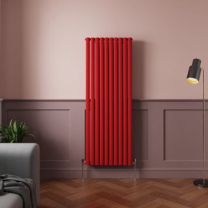 Norden 1600 x 591mm Signal Red Double Oval Column Vertical Designer Radiator