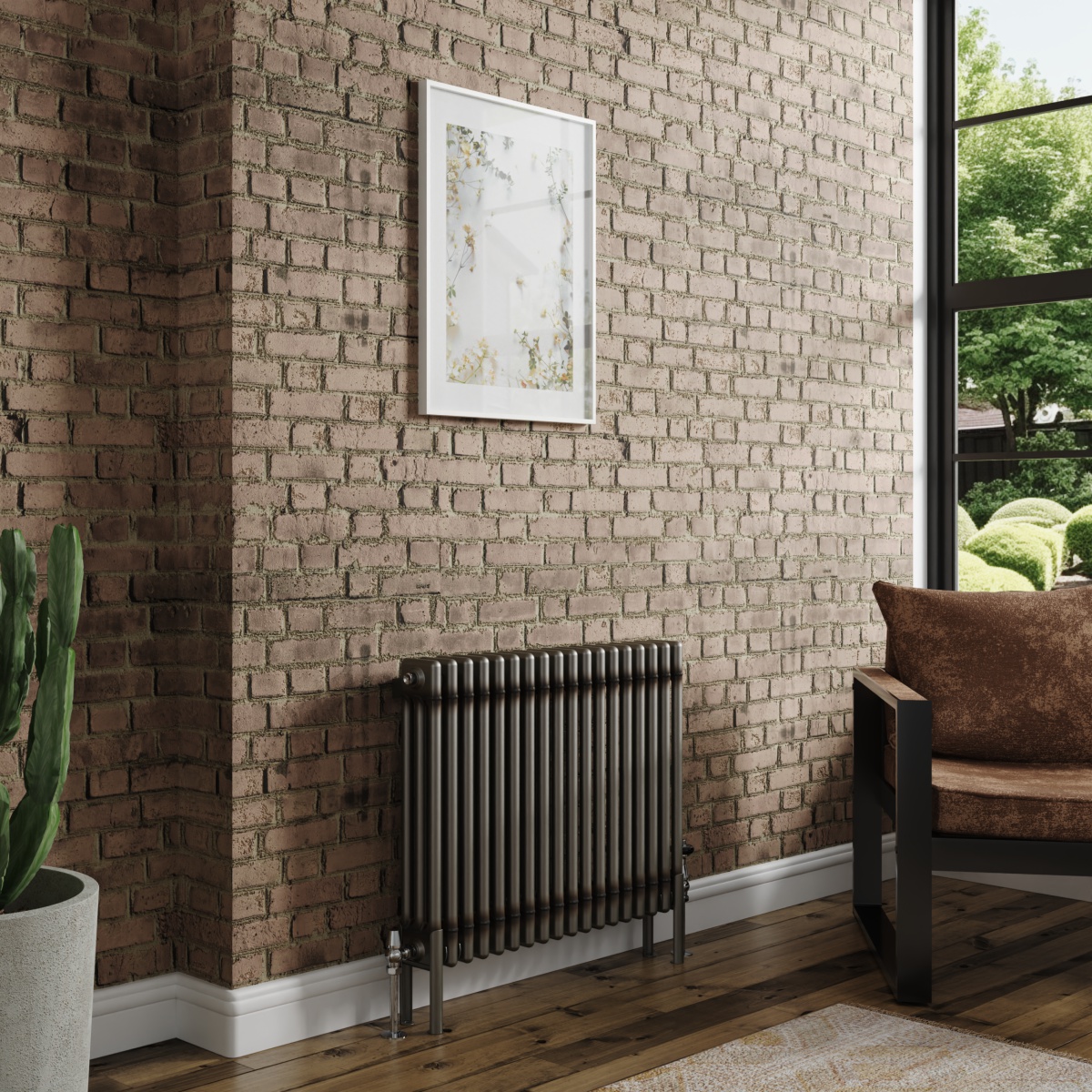 Bern 600 x 830mm Raw Metal Triple Column Horizontal Traditional Radiator