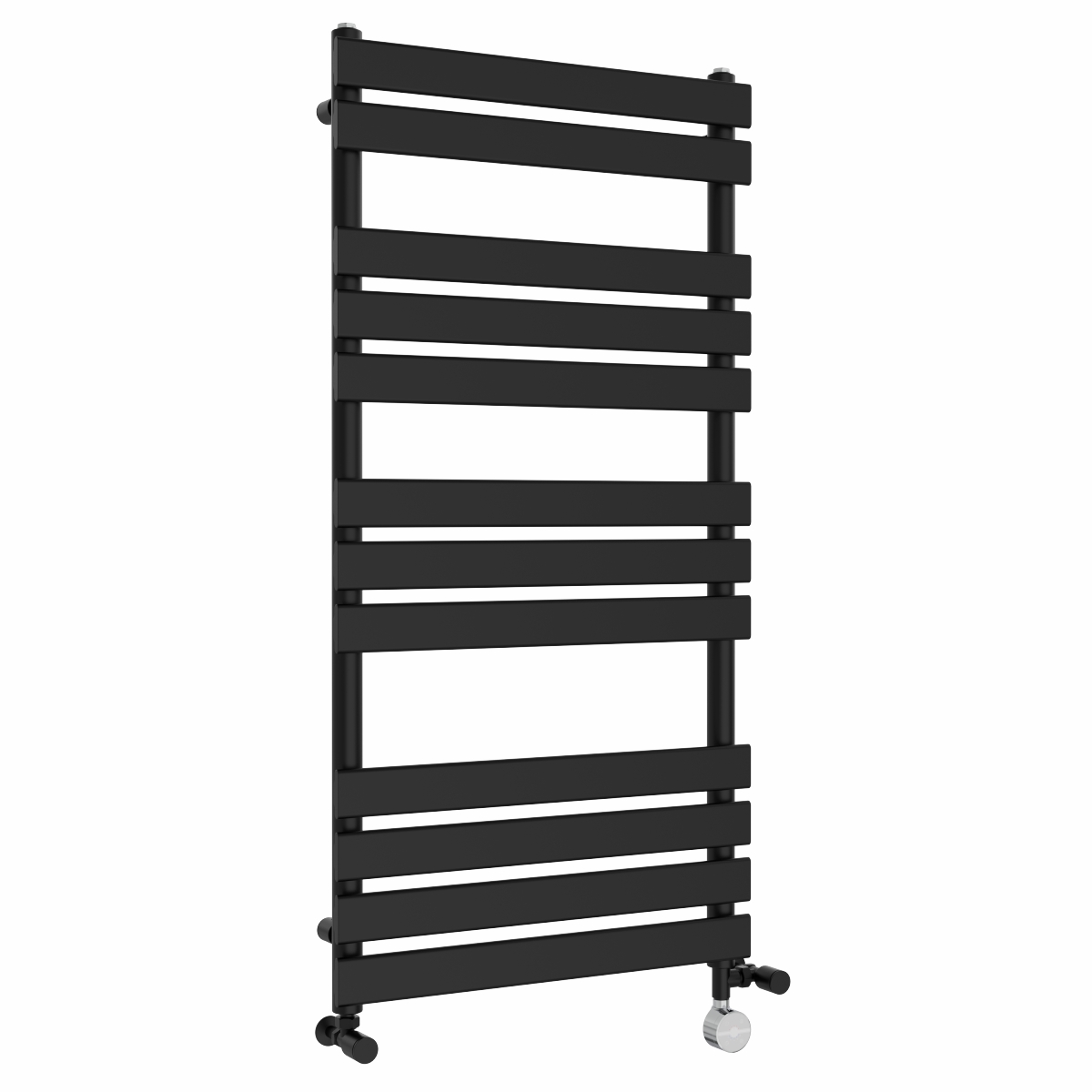 Juva 1200 x 600mm Dual Fuel Satin Black Flat Panel Thermostatic Touch Control Electric Heated Towel Rail