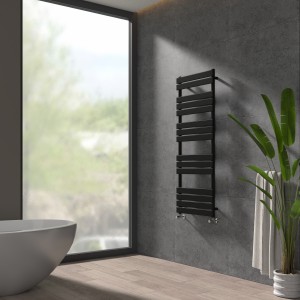 Juva 1600 x 600mm Satin Black Flat Panel Heated Towel Rail