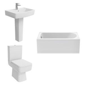 Boston Modern Bathroom Suite with Close Coupled Toilet and Essential Single Ended Bath - 1500 x 700mm - Front Bath Panel Included