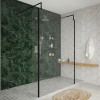 Wasdale 1400mm Black Walk Through Wet Room Screen with 215mm Hinged Return Screens & L- Shape Support Arms