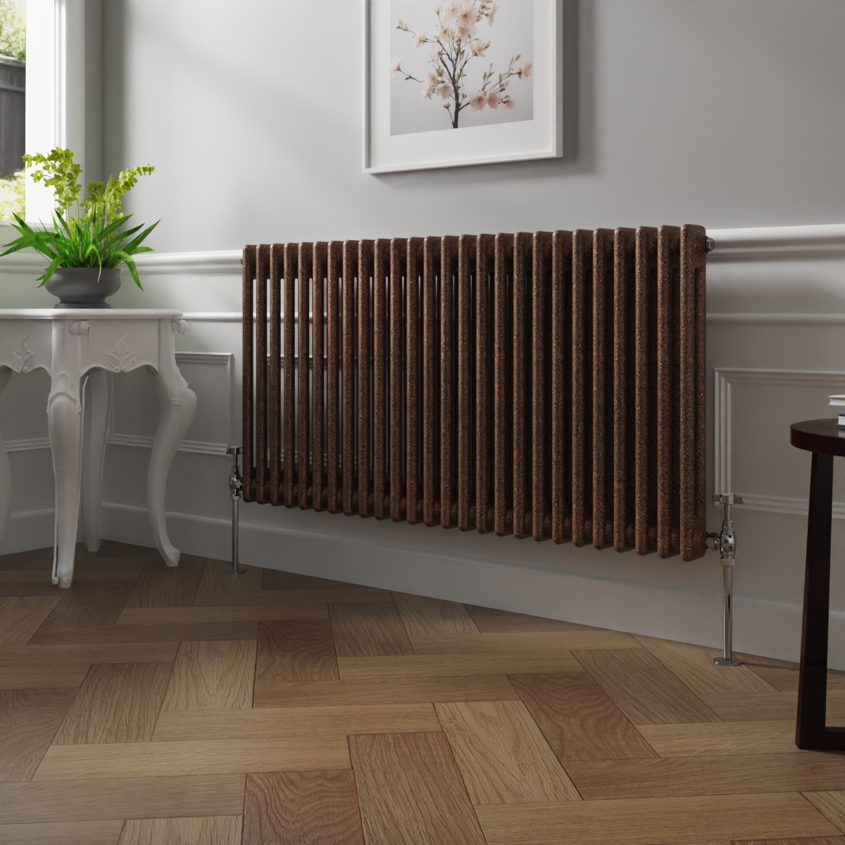 Bern 600 x 1190mm Black Copper Double Column Horizontal Traditional Radiator