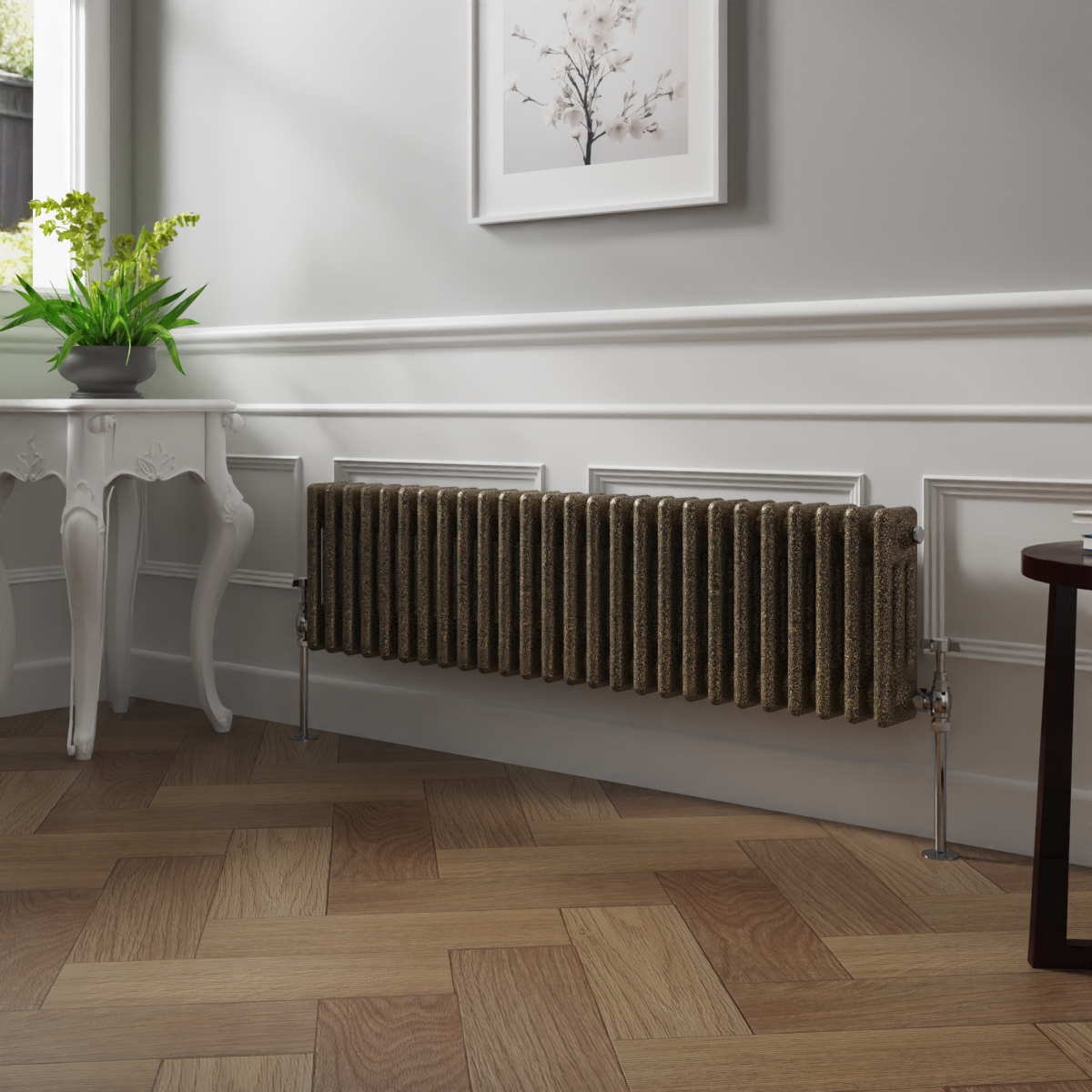 Bern 300 x 1190mm Black Gold Triple Column Horizontal Traditional Radiator