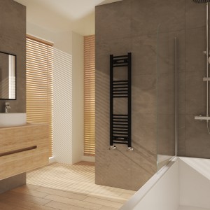 Fjord 1200 x 300mm Curved Black Heated Towel Rail