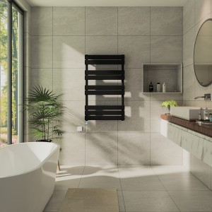 Juva 1000 x 600mm Satin Black Flat Panel Thermostatic Touch Control Wifi Electric Heated Towel Rail