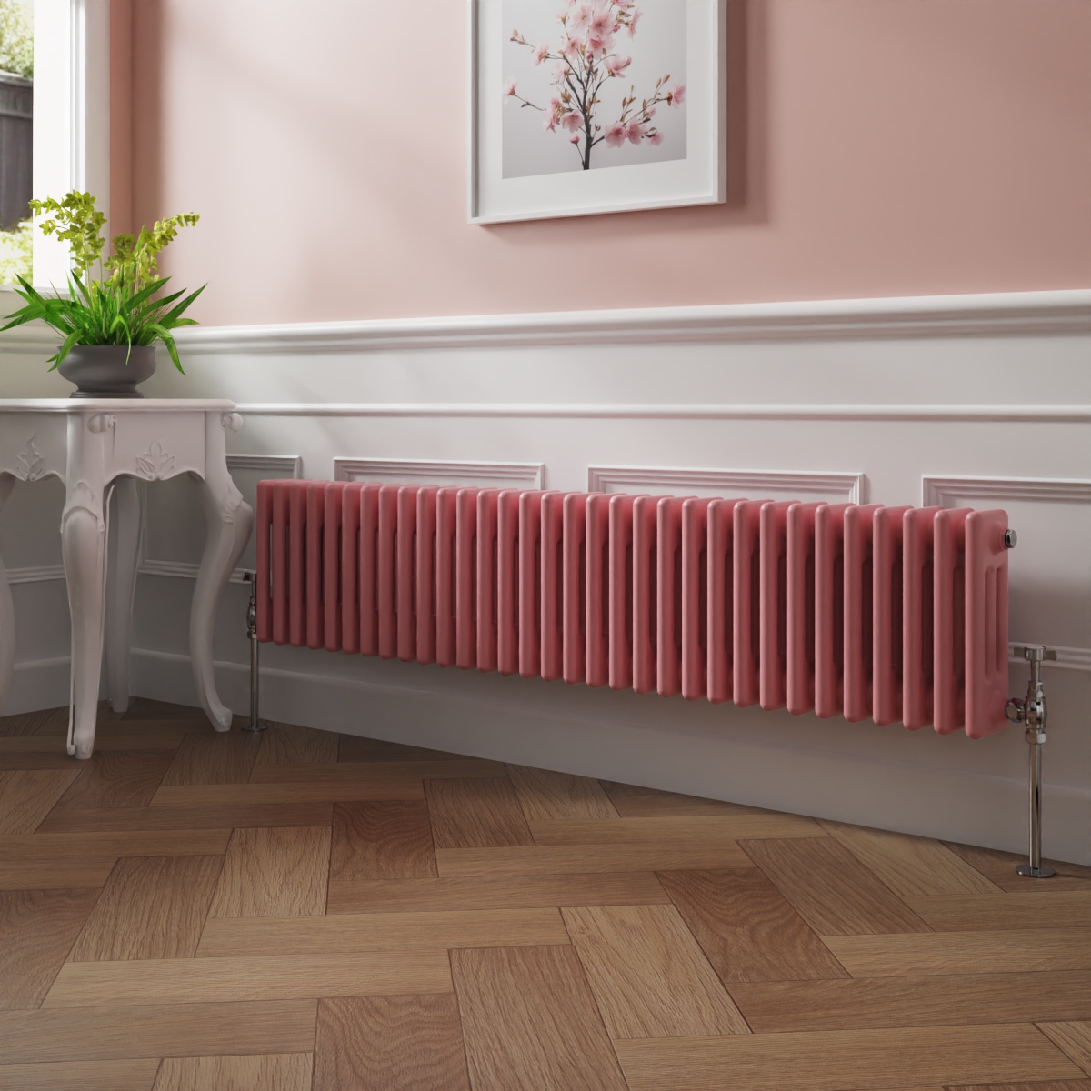 Bern 300 x 1460mm Rose Pink Triple Column Horizontal Traditional Radiator