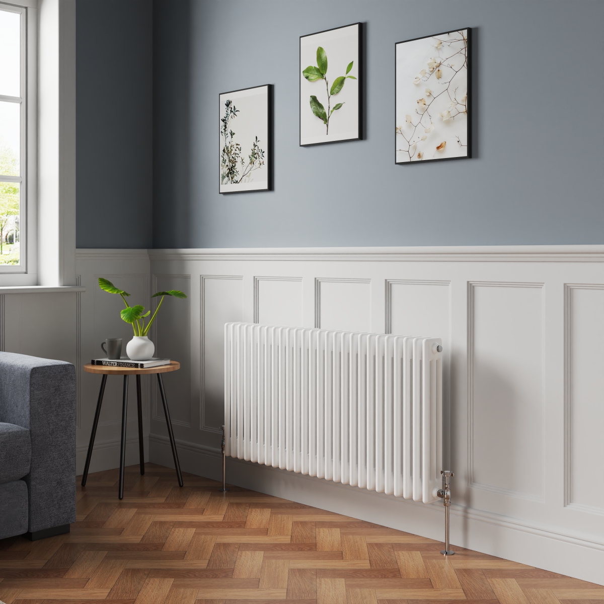 Bern 600 x 1190mm White Triple Column Horizontal Traditional Radiator