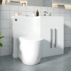 Calm White Right Hand Combination Vanity Unit Basin L Shape with Back to Wall Cordoba Toilet & Soft Close Seat & Concealed Cistern - 1100mm