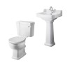 Wellington Close Coupled Toilet with White Seat & 500mm 1 Tap Hole Basin Cloakroom Suite