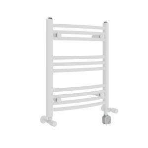 Fjord 600 x 500mm Dual Fuel Curved White Thermostatic Electric Heated Towel Rail