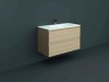 RAK-Joy 1000mm Two Door Wall Hung Vanity Unit With Slim Basin - Scandinavian Oak