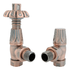 15mm Westminster Antique Copper Thermostatic Angled Radiator Valves