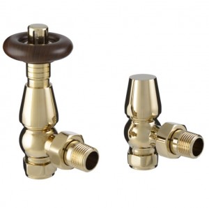 15mm Chelsea Polished Brass Thermostatic Angled Radiator Valves