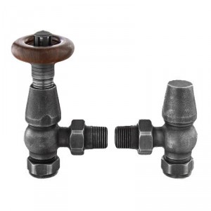 15mm Chelsea Pewter Thermostatic Angled Radiator Valves