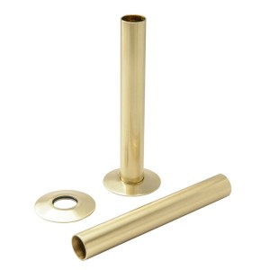 Polished Brass 180mm Radiator Pipes and Collars (Pair)