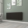 Norden 600 x 1594mm Black Double Horizontal Oval Tube Designer Radiator