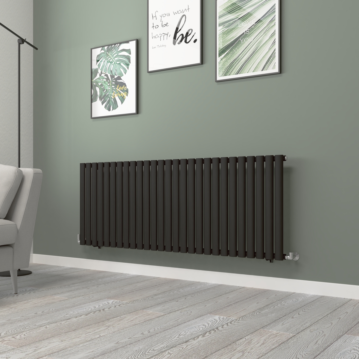 Norden 600 x 1594mm Black Single Horizontal Oval Tube Designer Radiator