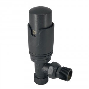 Angled 1 x 15mm Anthracite Round Head Radiator and Towel Rail Thermostatic Valves - Pair