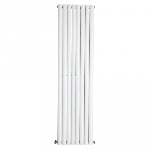 Vertical Column Designer Radiator Oval Flat Panel Double White 1600 x 473mm - Modern Central Heating Space Saving Radiators - Perfect for Bathrooms, Kitchen, Hallway, Living Room