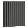 Horizontal Column Designer Radiator Oval Flat Panel Double Anthracite 600 x 591mm - Modern Central Heating Space Saving Radiators - Perfect for Bathrooms, Kitchen, Hallway, Living Room