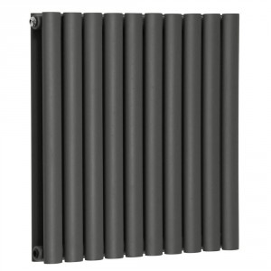 Horizontal Column Designer Radiator Oval Flat Panel Double Anthracite 600 x 591mm - Modern Central Heating Space Saving Radiators - Perfect for Bathrooms, Kitchen, Hallway, Living Room