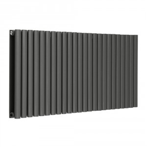Horizontal Column Designer Radiator Oval Flat Panel Double Anthracite 600 x 1417mm - Modern Central Heating Space Saving Radiators - Perfect for Bathrooms, Kitchen, Hallway, Living Room