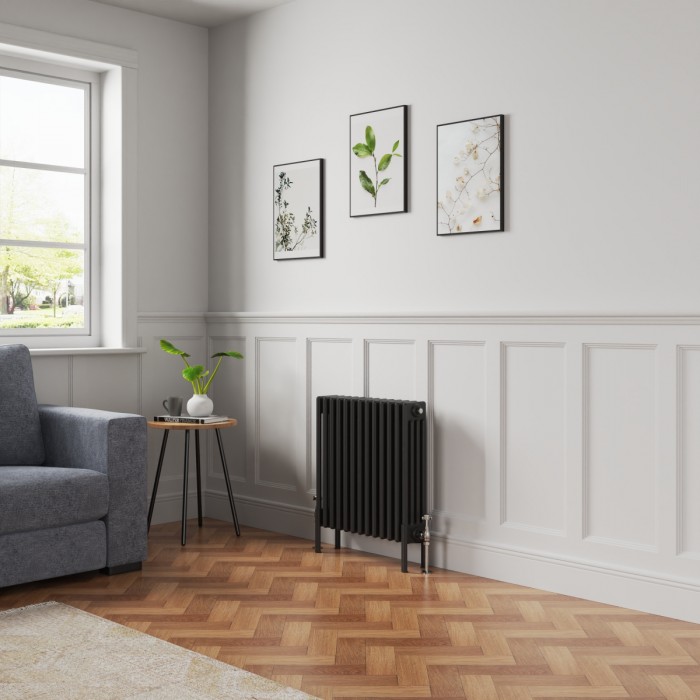 Bern 600 x 605mm Black Four Column Horizontal Traditional Radiator