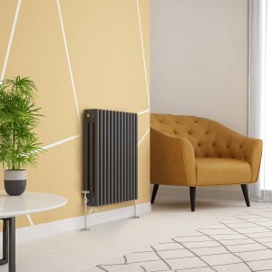 Warmehaus - Traditional Cast Iron Style Anthracite Triple Column Horizontal Radiator  600 x 605mm - Perfect for Bathrooms, Kitchen, Living Room