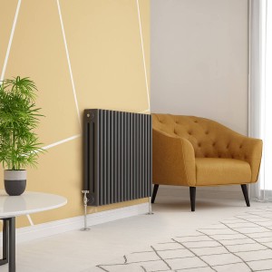 Warmehaus - Traditional Cast Iron Style Anthracite Triple Column Horizontal Radiator 600 x 830mm - Perfect for Bathrooms, Kitchen, Living Room