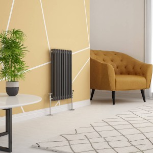 Warmehaus - Traditional Cast Iron Style Anthracite Double Column Horizontal Radiator  600 x 425mm - Perfect for Bathrooms, Kitchen, Living Room