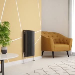 Warmehaus - Traditional Cast Iron Style Anthracite Triple Column Horizontal Radiator  600 x 425mm - Perfect for Bathrooms, Kitchen, Living Room
