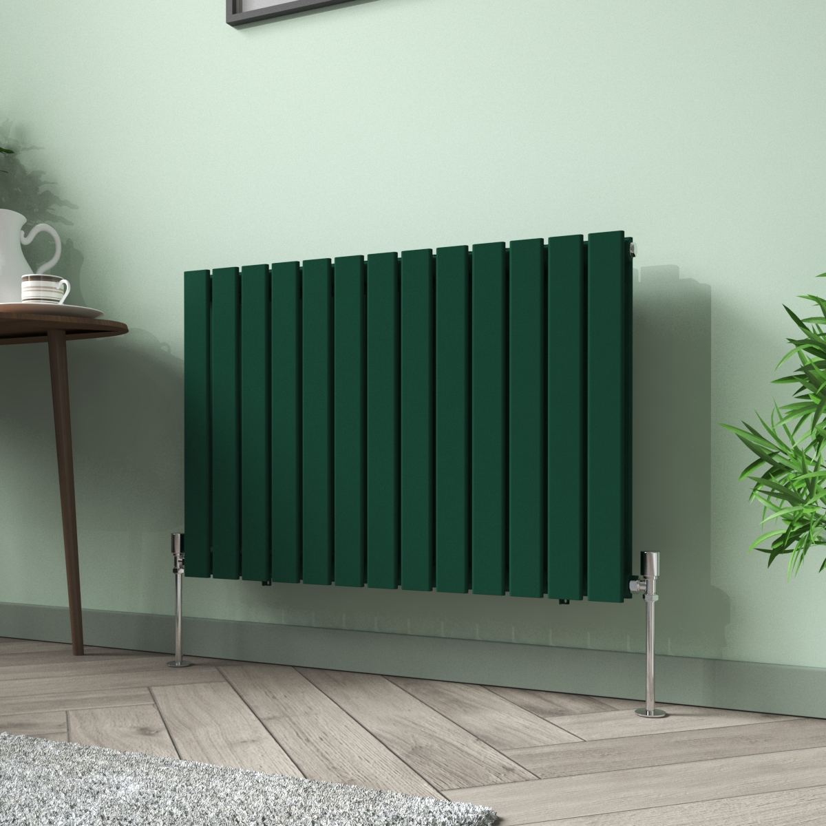 Karlstad 600 x 886mm Moss Green Double Flat Panel Horizontal Designer Radiator