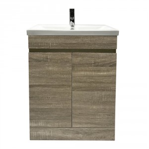 600mm Grey Oak Effect Bathroom Vanity Sink Unit Basin Storage Cabinet Floor Standing Furniture