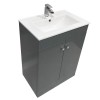 600mm 2 Door Gloss Grey Wash Basin Cabinet Floor Standing Vanity Sink Unit Bathroom Furniture
