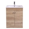 600mm 2 Door Oak Effect Wash Basin Cabinet Floor Standing Vanity Sink Unit Bathroom Furniture