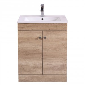 600mm 2 Door Oak Effect Wash Basin Cabinet Floor Standing Vanity Sink Unit Bathroom Furniture