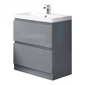 800mm  Gloss Grey Floor Standing 2 Drawer Vanity Unit Basin Bathroom Storage Furniture